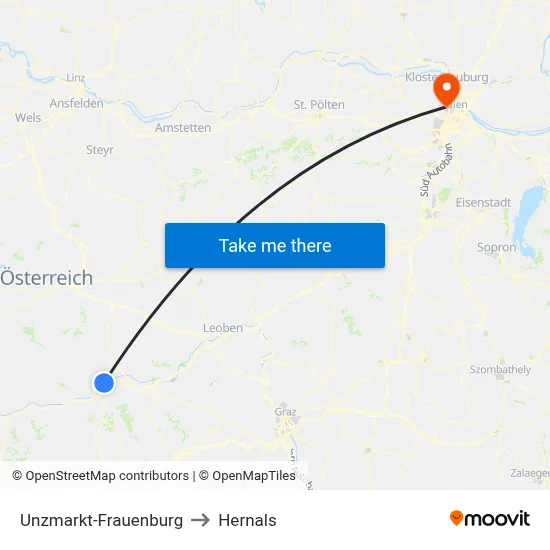 Unzmarkt-Frauenburg to Hernals map