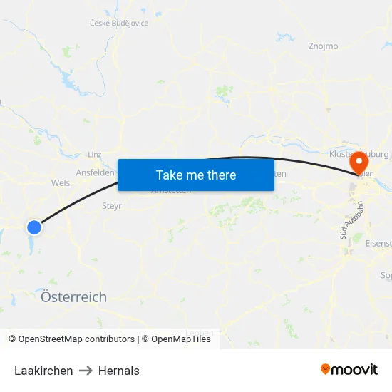 Laakirchen to Hernals map