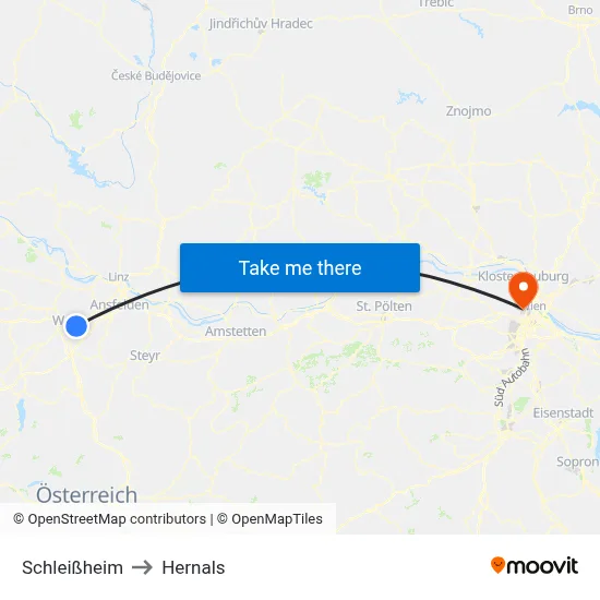 Schleißheim to Hernals map