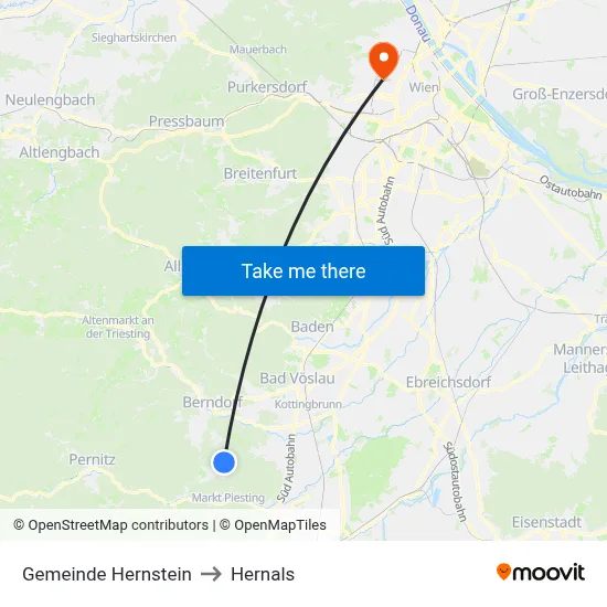Gemeinde Hernstein to Hernals map