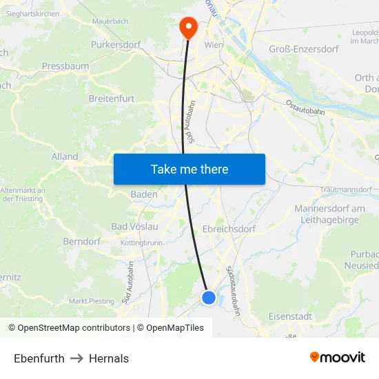 Ebenfurth to Hernals map