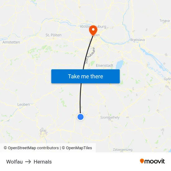 Wolfau to Hernals map