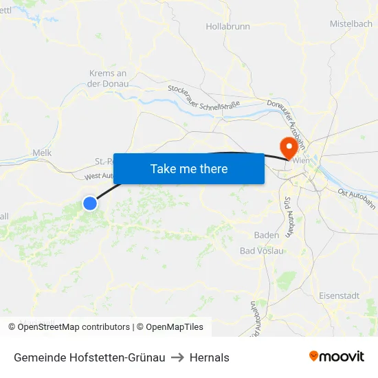 Gemeinde Hofstetten-Grünau to Hernals map