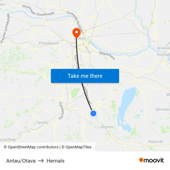 Antau/Otava to Hernals map