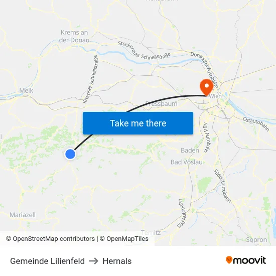 Gemeinde Lilienfeld to Hernals map