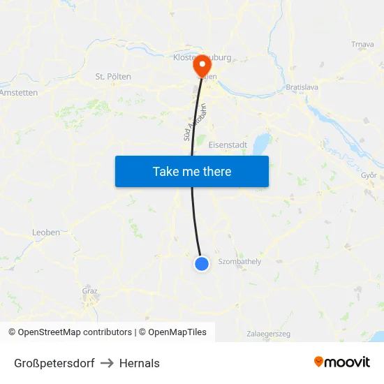 Großpetersdorf to Hernals map