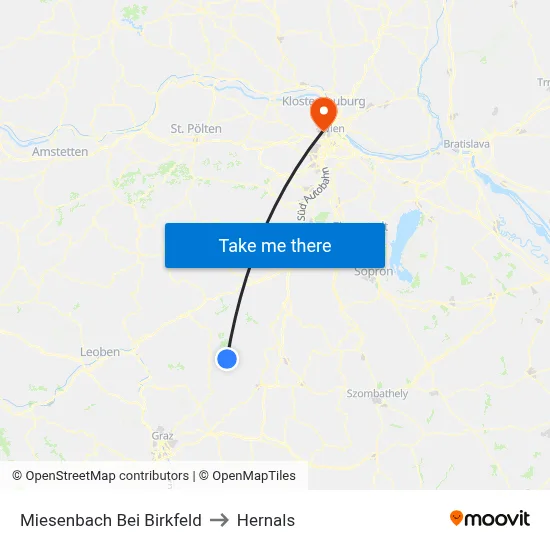 Miesenbach Bei Birkfeld to Hernals map