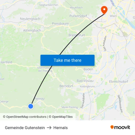 Gemeinde Gutenstein to Hernals map