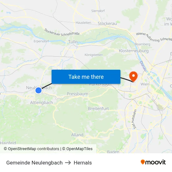 Gemeinde Neulengbach to Hernals map