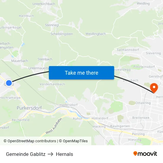Gemeinde Gablitz to Hernals map