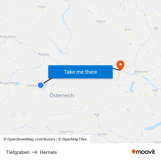 Tiefgraben to Hernals map