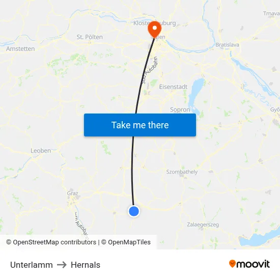 Unterlamm to Hernals map