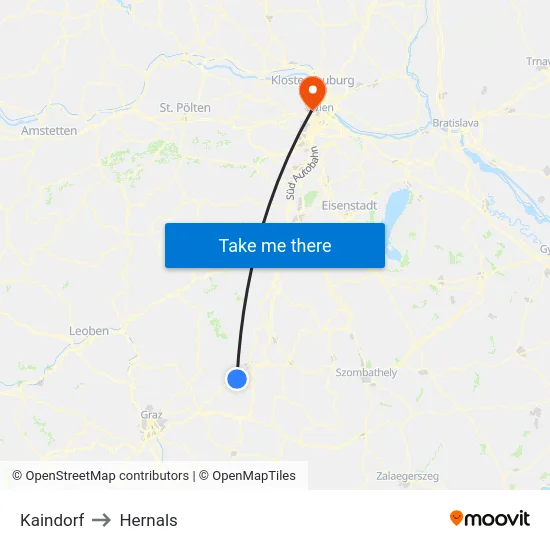 Kaindorf to Hernals map