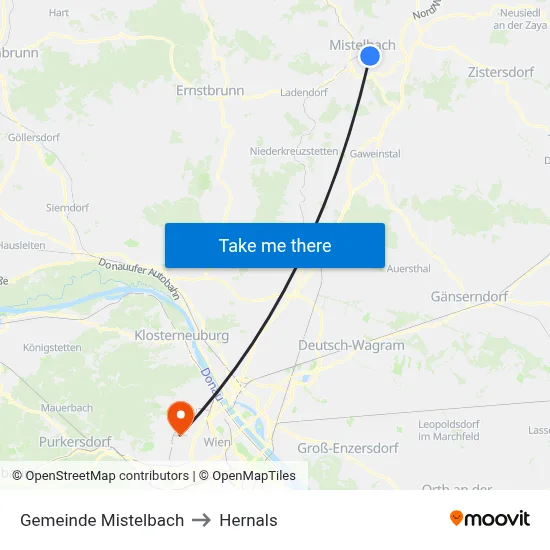 Gemeinde Mistelbach to Hernals map