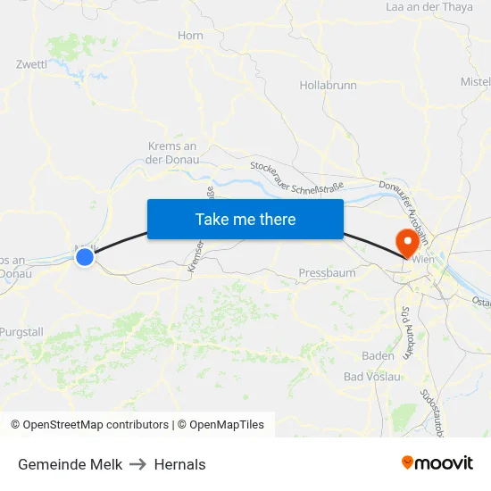 Gemeinde Melk to Hernals map