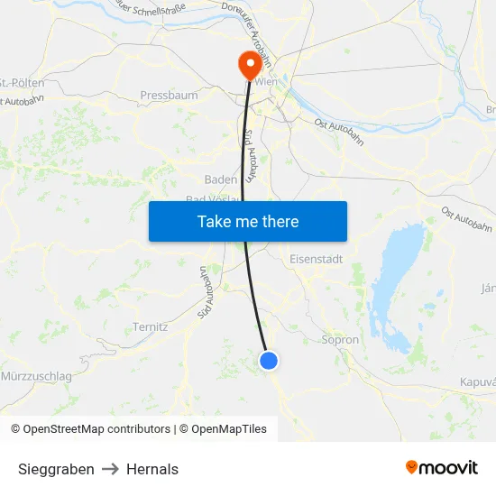 Sieggraben to Hernals map