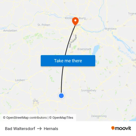 Bad Waltersdorf to Hernals map