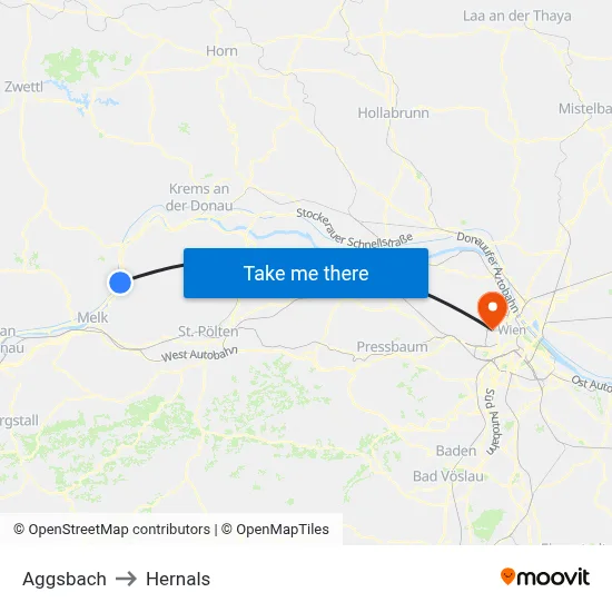 Aggsbach to Hernals map