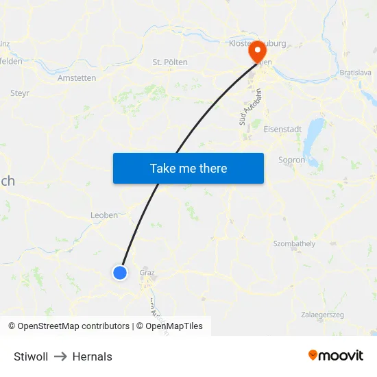 Stiwoll to Hernals map
