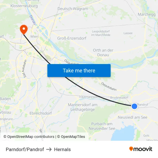 Parndorf/Pandrof to Hernals map
