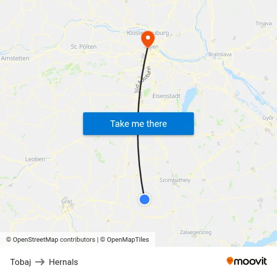 Tobaj to Hernals map