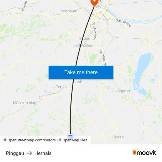 Pinggau to Hernals map