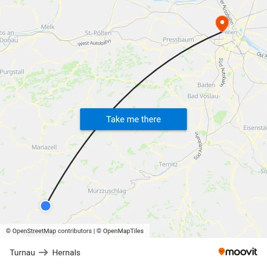Turnau to Hernals map