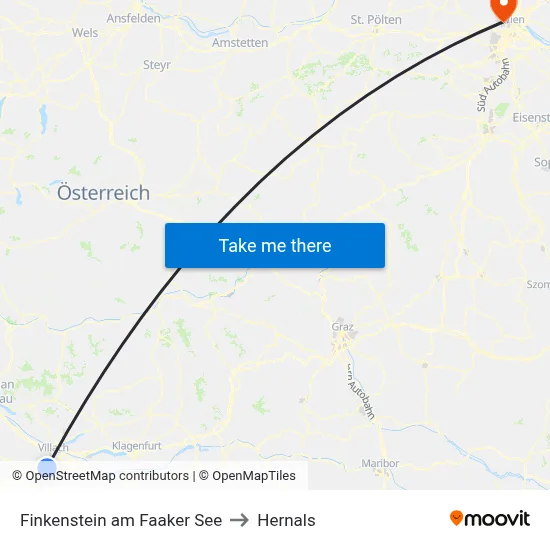 Finkenstein am Faaker See to Hernals map