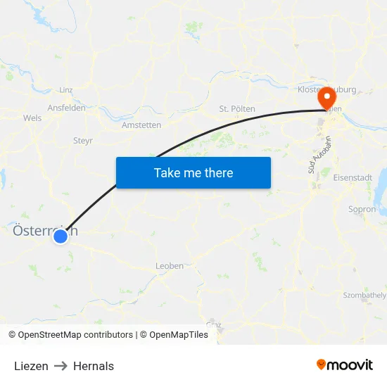 Liezen to Hernals map