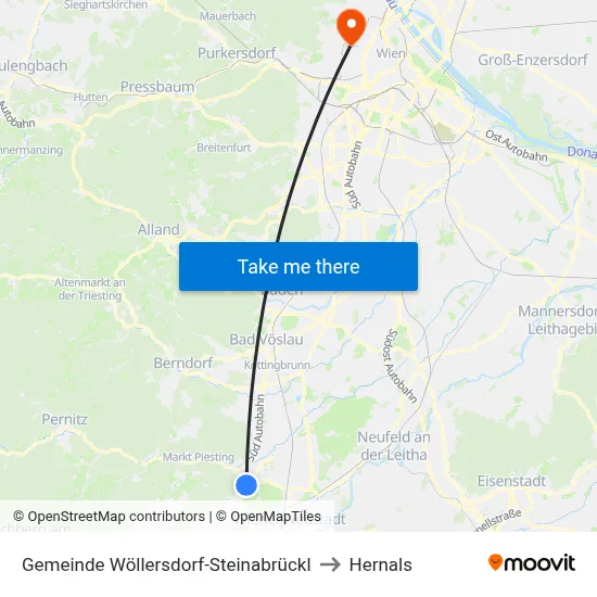 Gemeinde Wöllersdorf-Steinabrückl to Hernals map