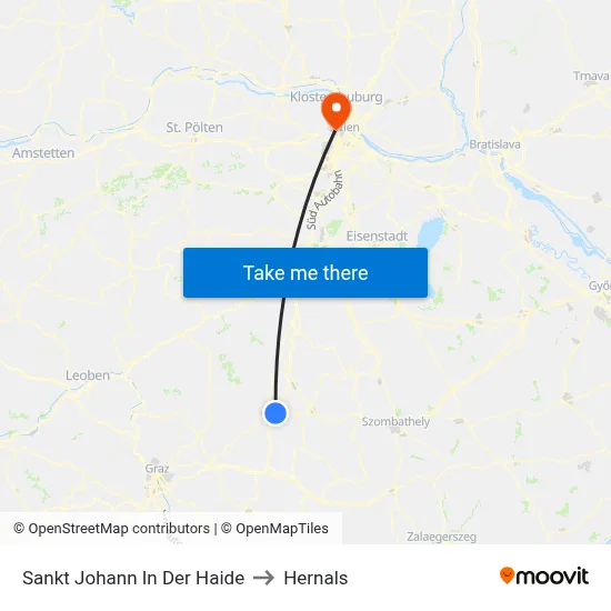 Sankt Johann In Der Haide to Hernals map