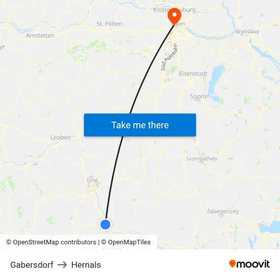 Gabersdorf to Hernals map