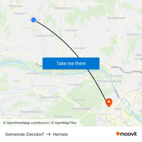 Gemeinde Ziersdorf to Hernals map