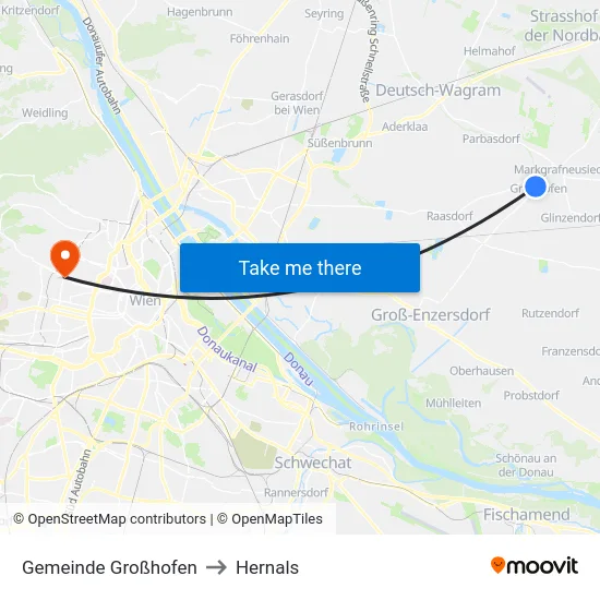 Gemeinde Großhofen to Hernals map