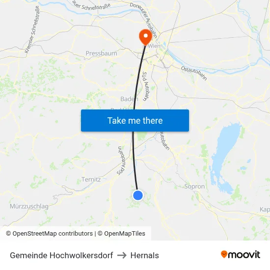 Gemeinde Hochwolkersdorf to Hernals map