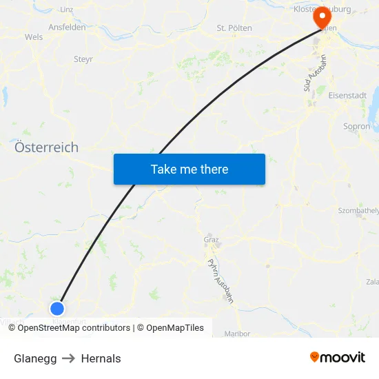 Glanegg to Hernals map