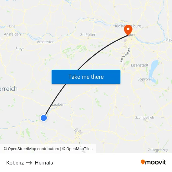 Kobenz to Hernals map