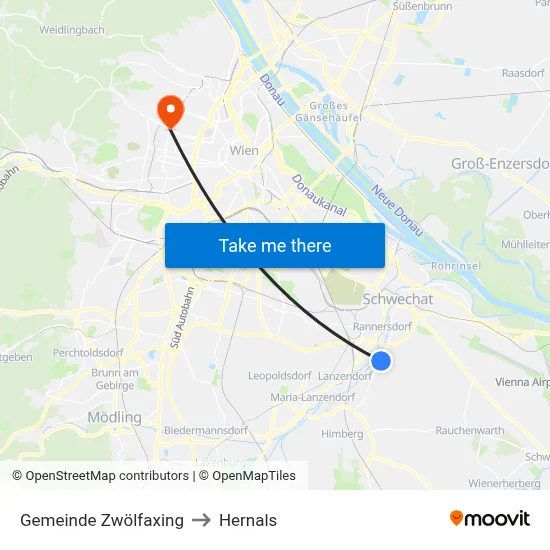 Gemeinde Zwölfaxing to Hernals map