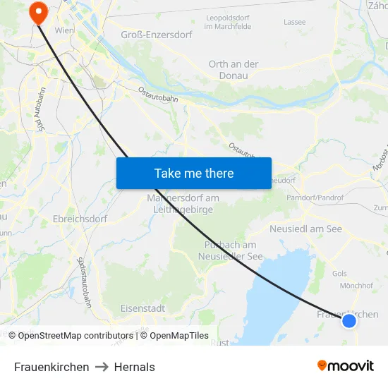 Frauenkirchen to Hernals map