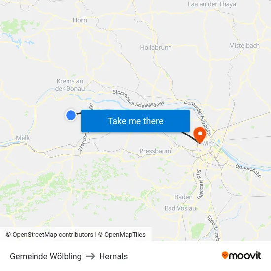 Gemeinde Wölbling to Hernals map