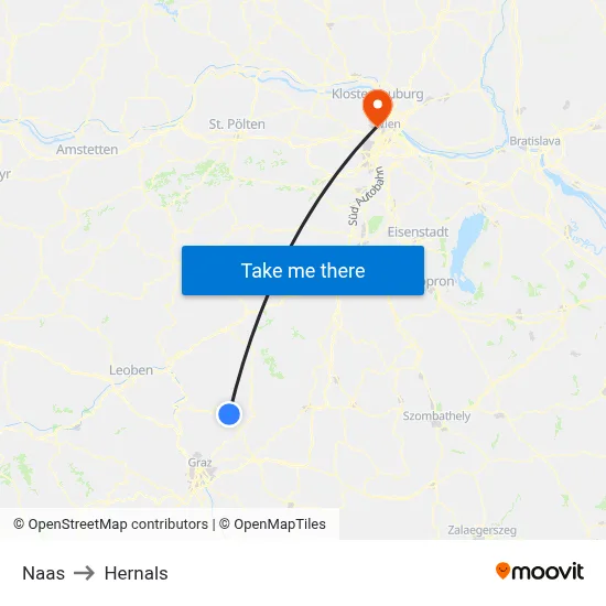 Naas to Hernals map