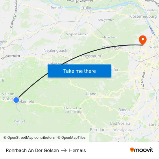 Rohrbach An Der Gölsen to Hernals map