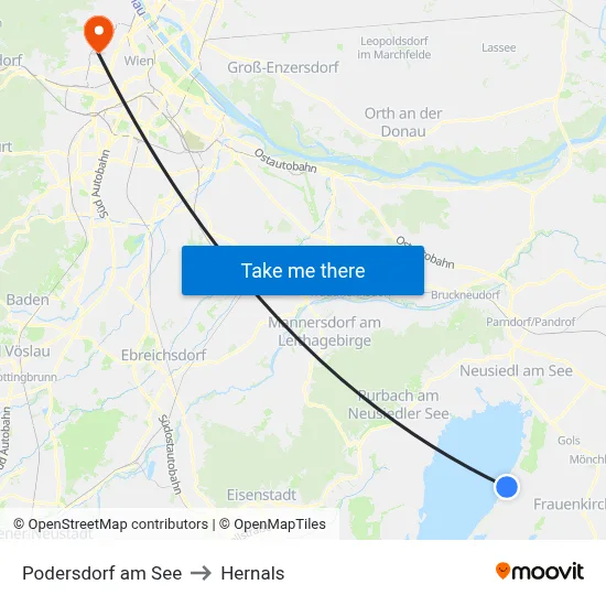 Podersdorf am See to Hernals map