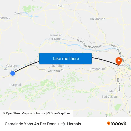 Gemeinde Ybbs An Der Donau to Hernals map