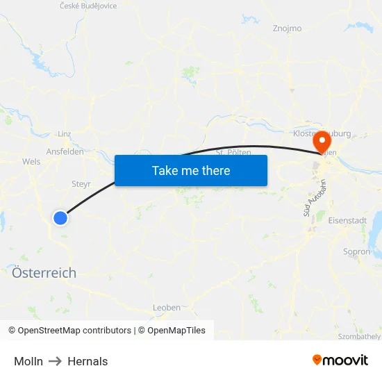 Molln to Hernals map