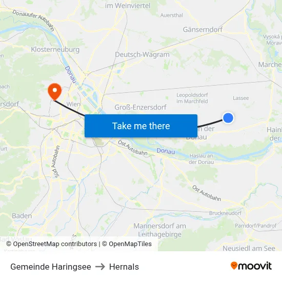 Gemeinde Haringsee to Hernals map