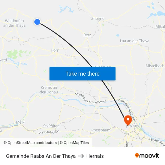 Gemeinde Raabs An Der Thaya to Hernals map