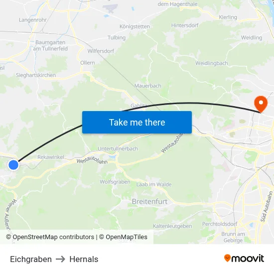 Eichgraben to Hernals map