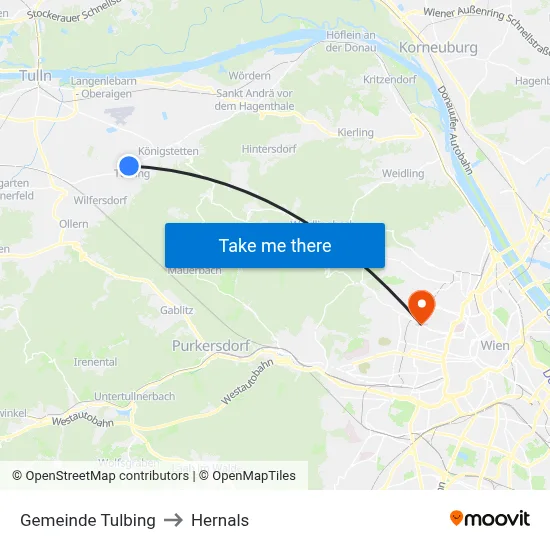Gemeinde Tulbing to Hernals map