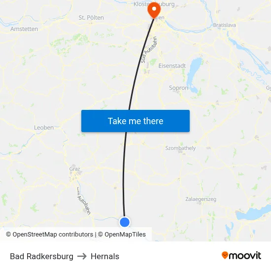 Bad Radkersburg to Hernals map